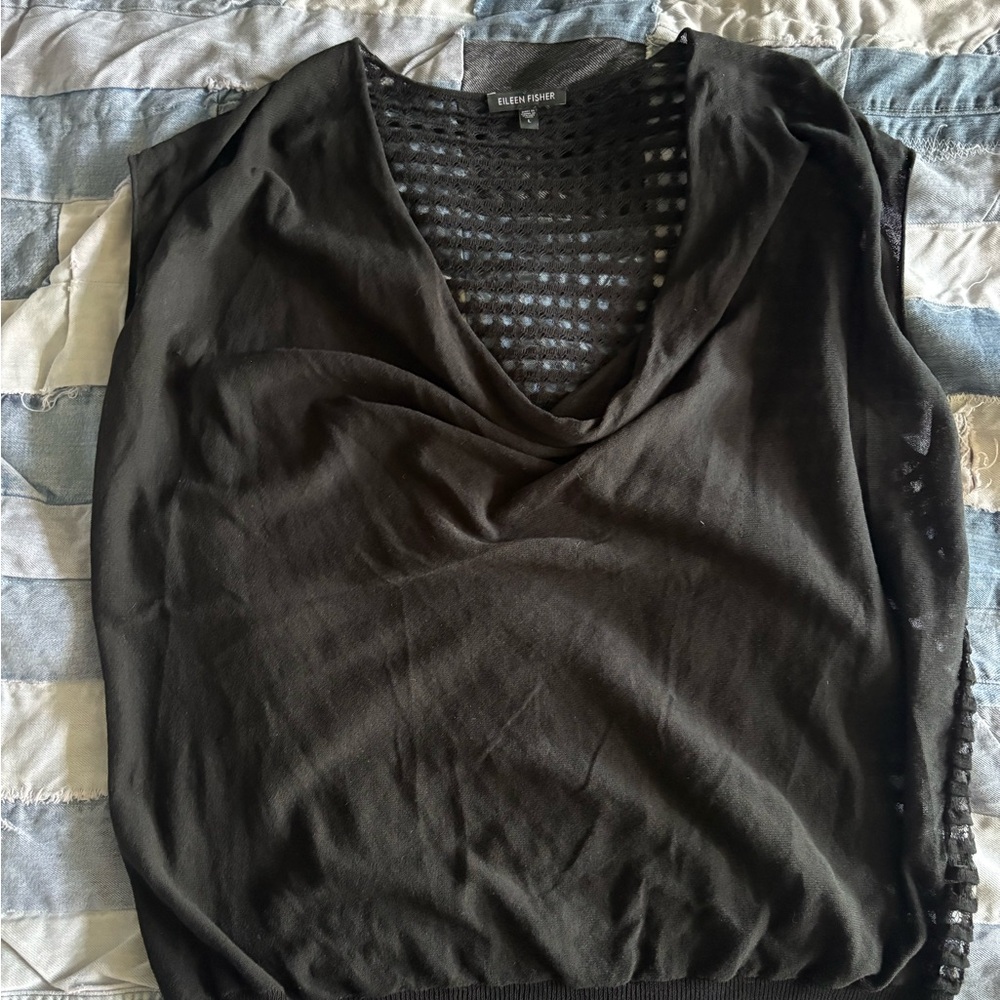 Eileen Fisher Black 100% cowl neck top